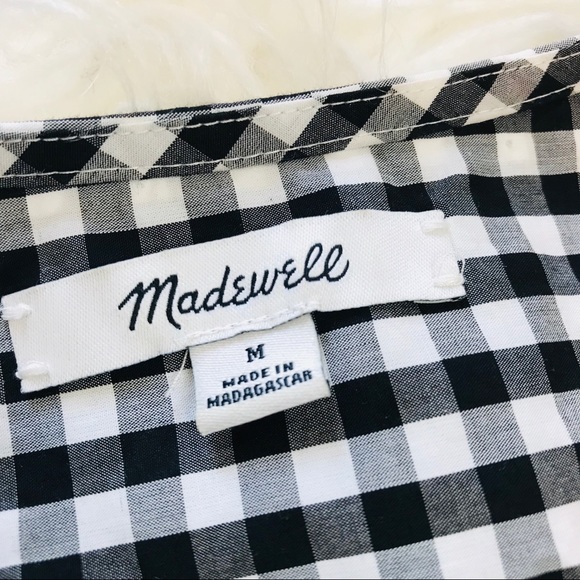Madewell Gingham Black White Wrap Top Tie M - Picture 2 of 9